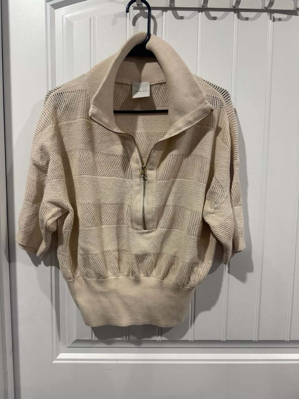Varley Kembria Half Zip Cotton Knit Sweater Oatmeal Large Quiet Luxury - Picture 2 of 9